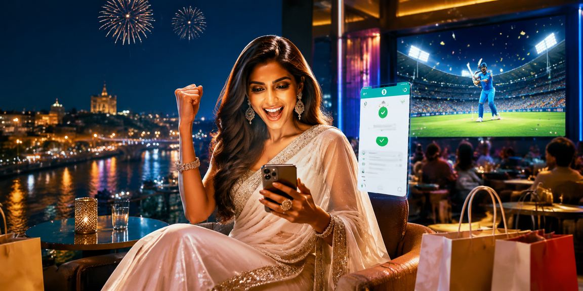 Woman in saree enjoying cricket betting near Ahmedabad riverfront