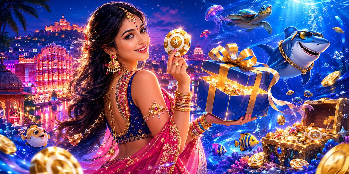 Blue and gold themed fishing game in Jaipur casino